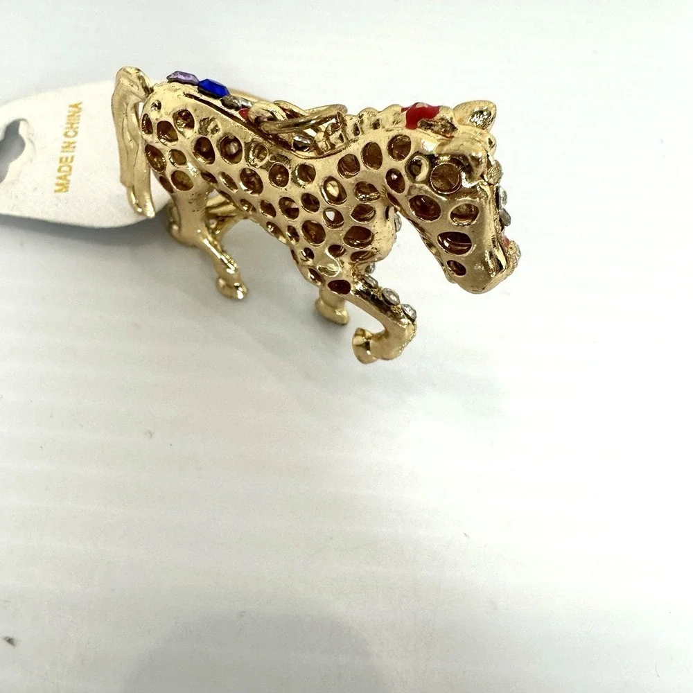 Rhinestone Horse Keychain Gold Tone Colorful Crystal Animal Bag Charm NWT